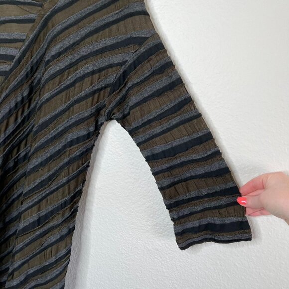 Cut Loose Womens Lagenlook Striped Asymmetrical Brown & Gray Tunic Top Large - Picture 6 of 11